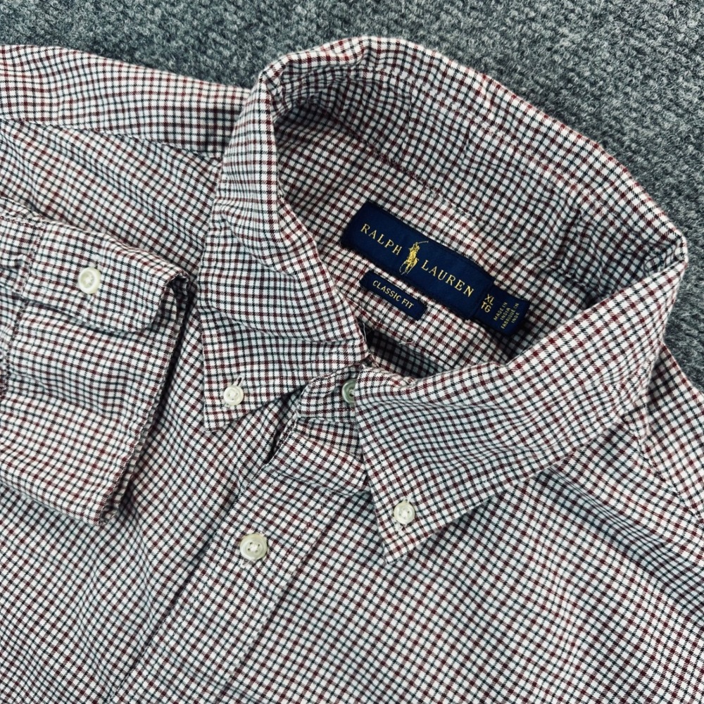 Ralph Lauren Men's XL Red Black White Check Classic Fit Button Down Cotton Shirt